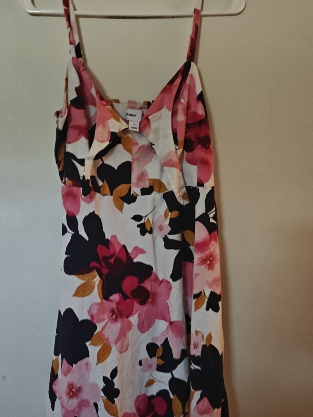 Old Navy White Mini Dress with Pink, Black & Gold Floral Print